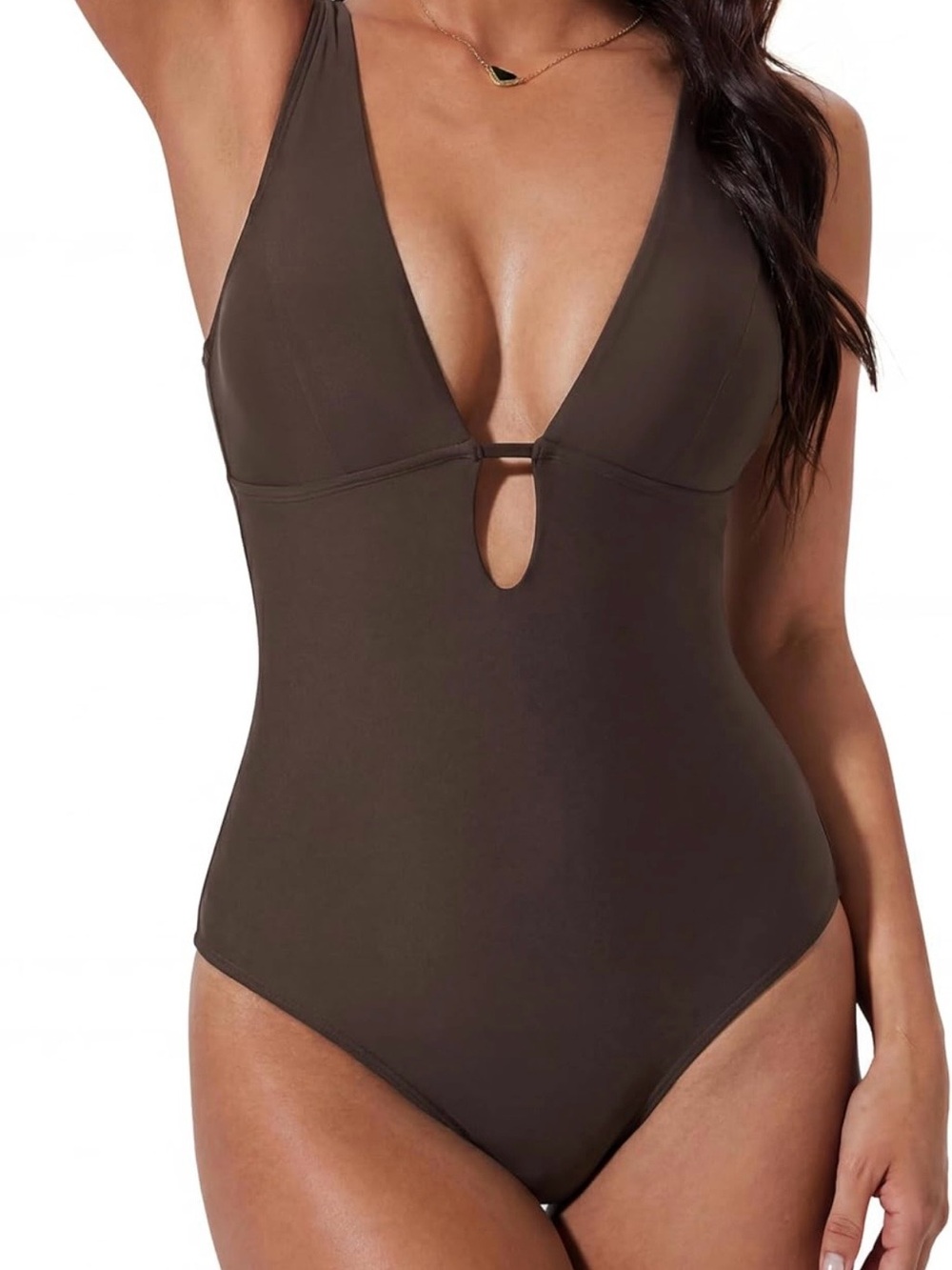 Plunge One-Piece Swimsuit in Chocolate Brown